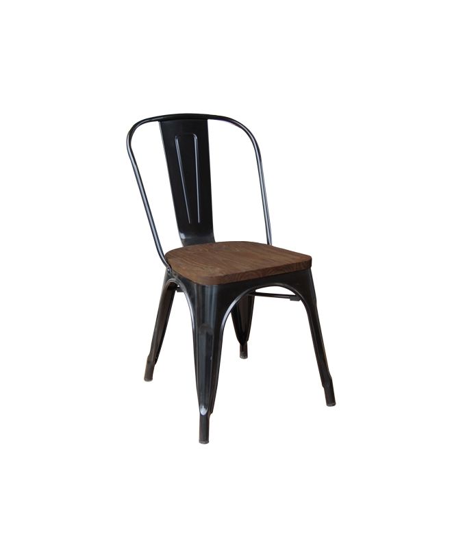 RELIX Wood Καρέκλα-Pro, Στοιβαζόμενη, Μέταλλο Βαφή Μαύρο, Κάθισμα Dark Oak  45x51x85cm