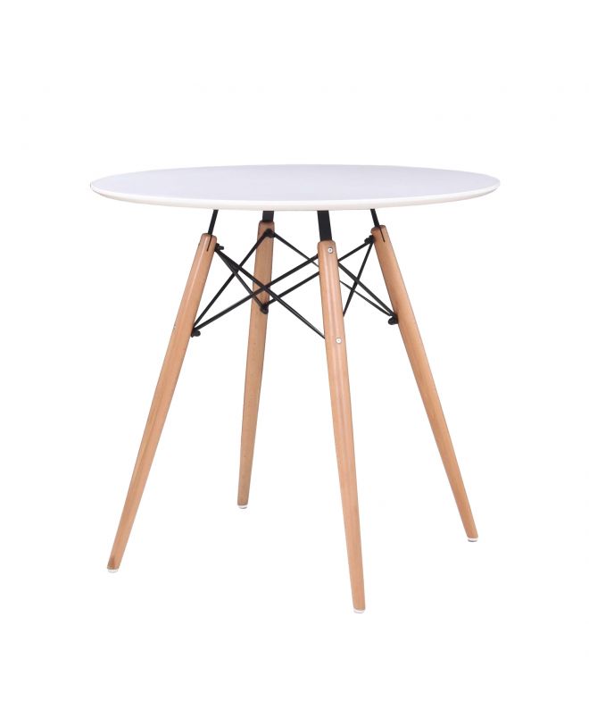 ART Wood Τραπέζι, Πόδια Οξιά Φυσικό, Επιφάνεια MDF Άσπρο  Φ80cm H.74cm