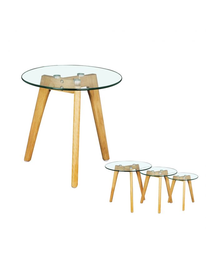 TARGET Τραπεζάκι Βοηθητικό Ξύλο - Γυαλί 8mm  Φ 40cm H.41cm