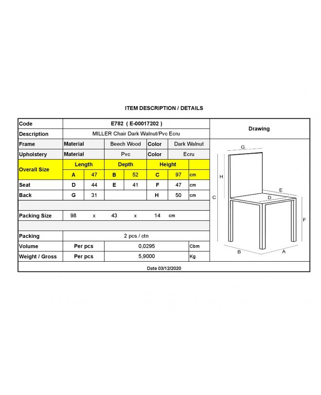 MILLER Καρέκλα Οξιά Σκούρο Καρυδί, PVC Εκρού  45x52x97cm