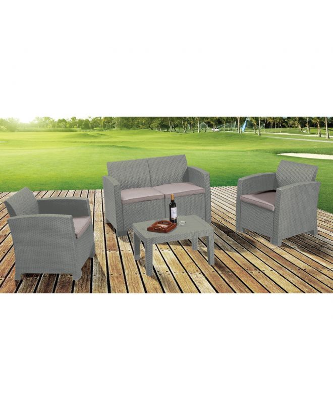 SAVANNA Set Σαλόνι Κήπου Βεράντας K/D, PP-UV Sand Grey Μαξιλάρια Μπεζ  Table+Sofa 2Seater+2 Armchairs