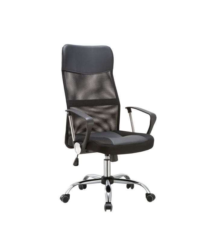 BF2400-PVC Πολυθρόνα Γραφείου Διευθυντή, Βάση Χρώμιο, Pvc Μαύρο - Mesh Μαύρο  61x68x108/118cm