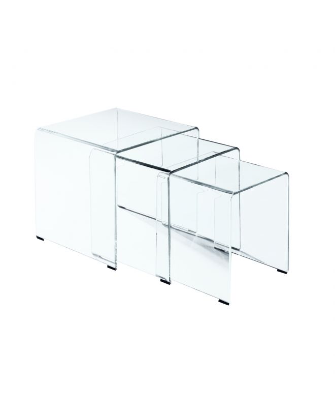 GLASSER Set 3  Βοηθητικά Τραπεζάκια, Διάφανο Γυαλί 10m  42x42x42/36x36x39/30x30x36cm