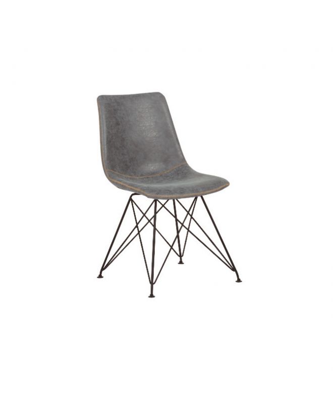 PANTON Καρέκλα Μέταλλο Βαφή Μαύρη, PU Vintage Grey  43x57x81cm