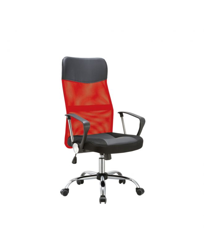 BF2400-PVC Πολυθρόνα Γραφείου Διευθυντή, Βάση Χρώμιο, Pvc - Mesh, Κόκκινο - Μαύρο  61x68x108/118cm