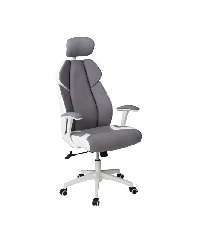 BF8300 Πολυθρόνα Γραφείου Διευθυντή, Microfiber Γκρι PU Άσπρο  64x72x122/130cm