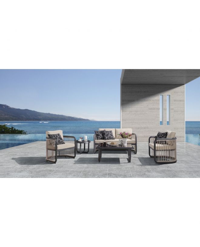 CITY Living Set Σαλόνι Καθιστικό Κήπου - Βεράντας Alu Ανθρακί - Μπεζ  Τραπ+2θέσιο+2 Πολυθρ+Βοηθ.τραπ
