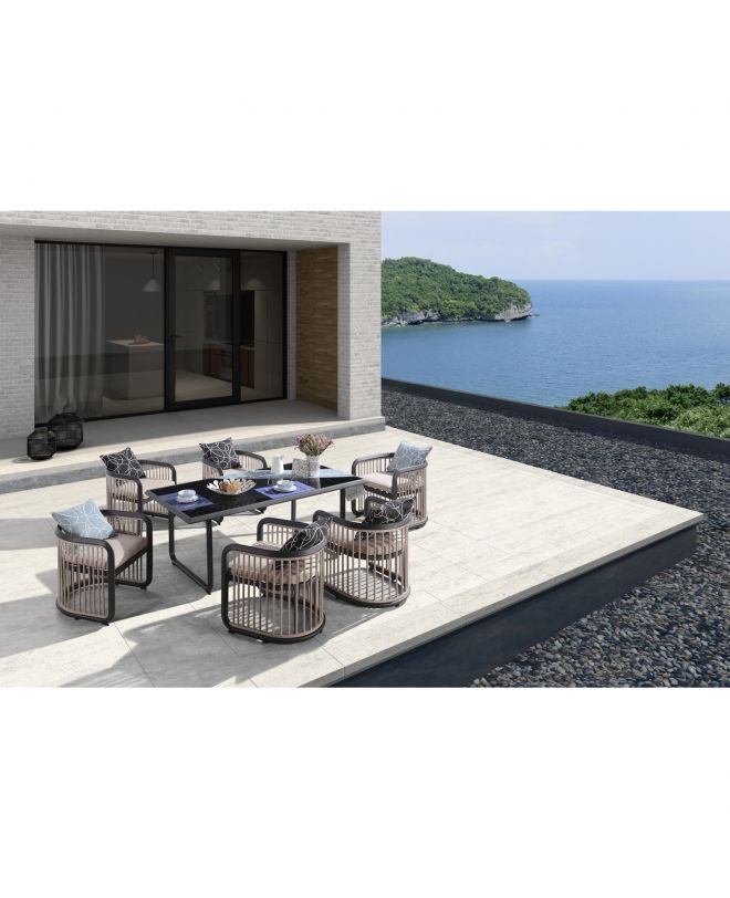 CITY Dining Set Τραπεζαρία Κήπου Βεράντας: Τραπέζι + 6 Πολυθρόνες Alu Ανθρακί - Μπεζ  Table:180x90x77 Chair:62x66x72