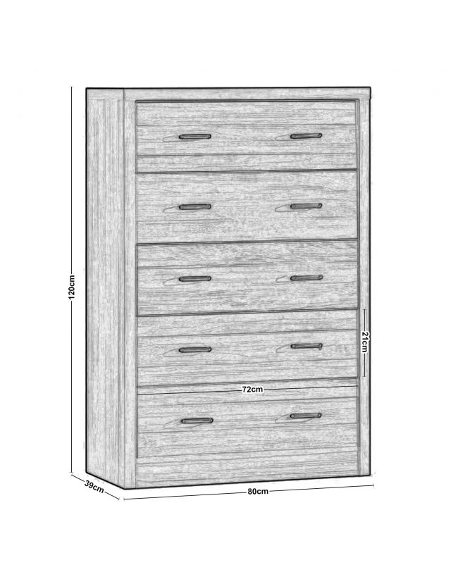 CALIBER Συρταριέρα με 5 Συρτάρια - Απόχρωση Sonoma Oak  80x39x120cm