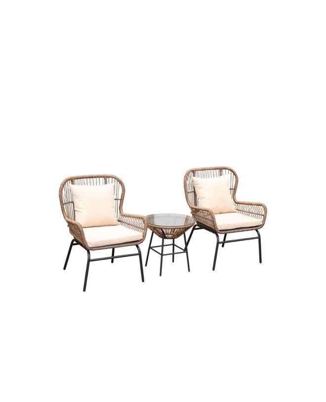 SALSA MAX Set Κήπου - Βεράντας Μέταλλο Βαφή Μαύρο, Wicker Φυσικό: Τραπεζάκι+2 Πολυθρόνες  TableΦ50x49 Armchair64x69x89cm