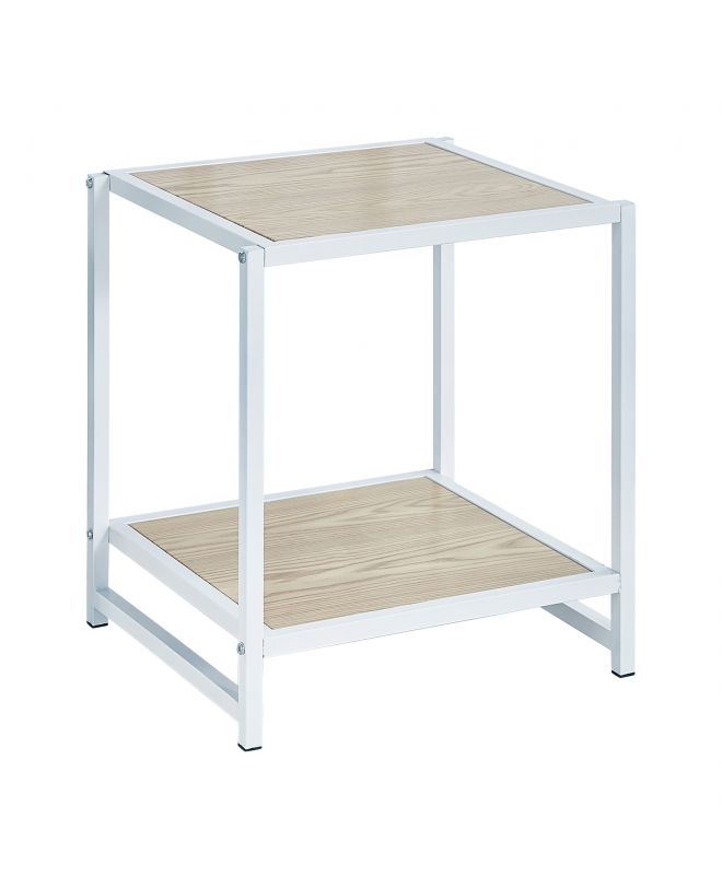 ATOS Κομοδίνο Μέταλλο Βαφή Άσπρο - Mdf Φυσικό  48x44x50cm