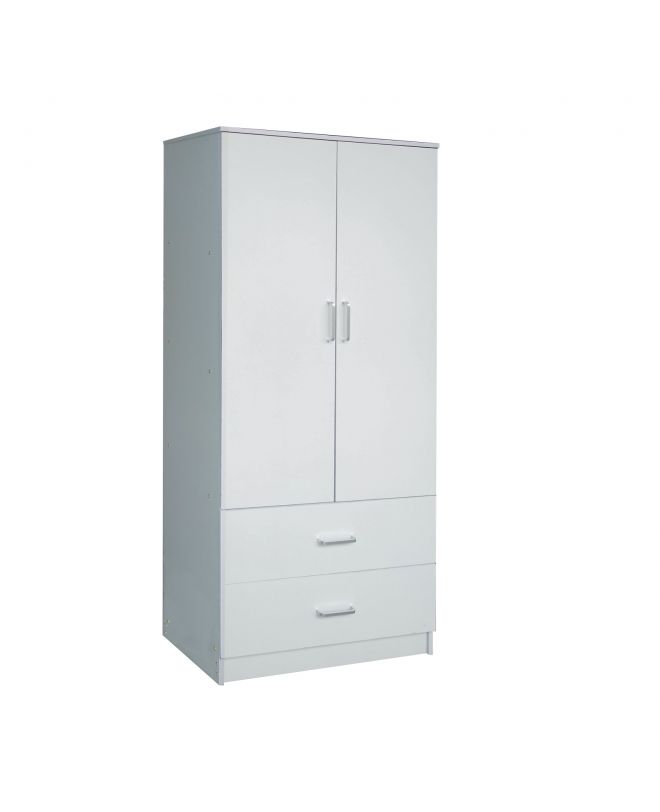 CLOSET Ντουλάπα Δίφυλλη, Ράφι, Θέσεις για Κρεμάστρες, 2 Συρτάρια, Απόχρωση Άσπρο  80x50x180cm