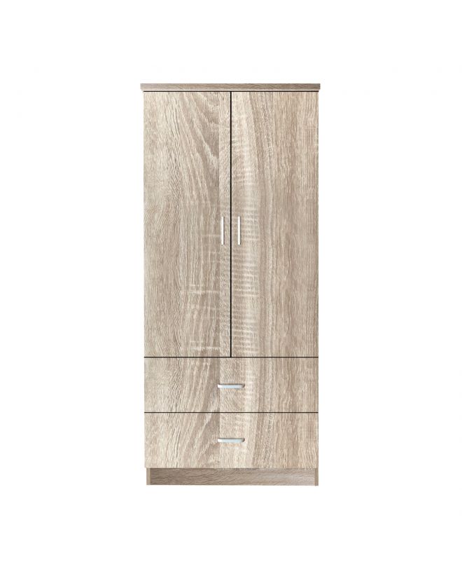 CLOSET Ντουλάπα Δίφυλλη, Ράφι, Θέσεις για Κρεμάστρες, 2 Συρτάρια, Απόχρωση Sonoma  80x50x180cm