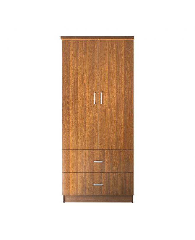 CLOSET Ντουλάπα Δίφυλλη, Ράφι, Θέσεις για Κρεμάστρες, 2 Συρτάρια, Απόχρωση Καρυδί  80x50x180cm