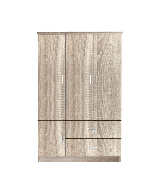 CLOSET Ντουλάπα Τετράφυλλη, 5 Ράφια, 2 Συρτάρια, Θέσεις για Κρεμάστρες, Απόχρωση Sonoma  120x50x180cm