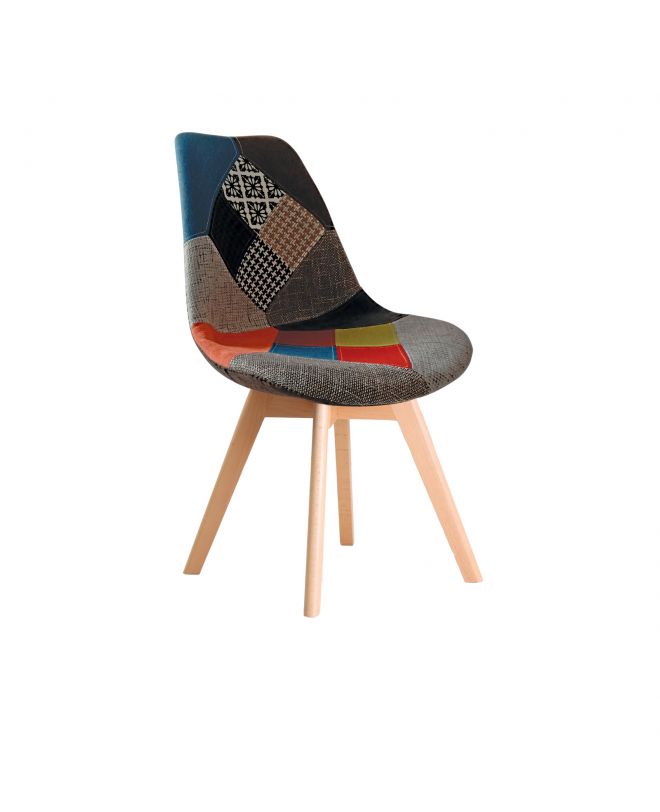 MARTIN Καρέκλα Ξύλο PP, Ύφασμα Patchwork  49x57x82cm