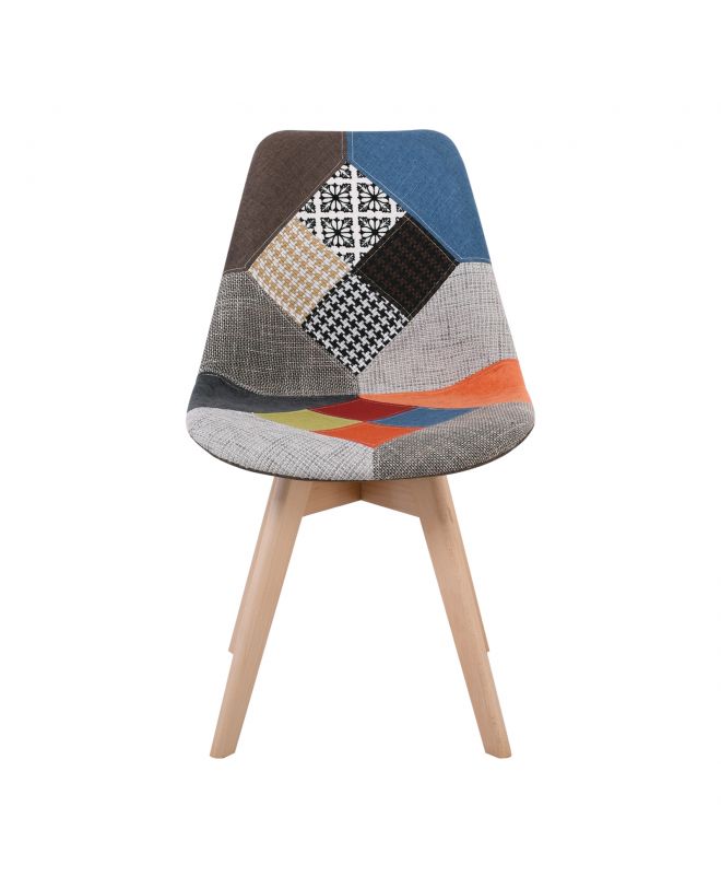 MARTIN Καρέκλα Ξύλο PP, Ύφασμα Patchwork  49x57x82cm