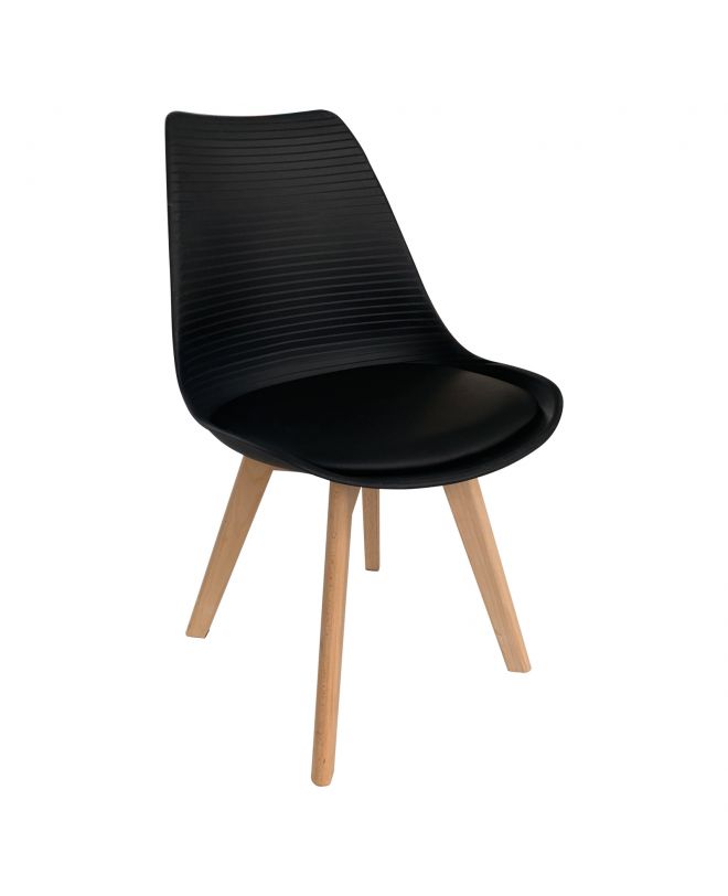MARTIN STRIPE Καρέκλα Ξύλινο Πόδι, PP Μαύρο  49x56x82cm