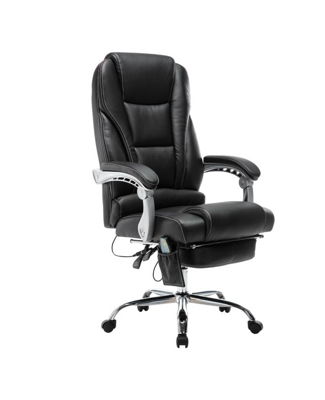 BF8550 Massage Relax Πολυθρόνα Γραφείου Διευθυντή, Βάση Χρώμιο με Υποπόδιο, Pu  Μαύρο  68x64-135x118/127cm