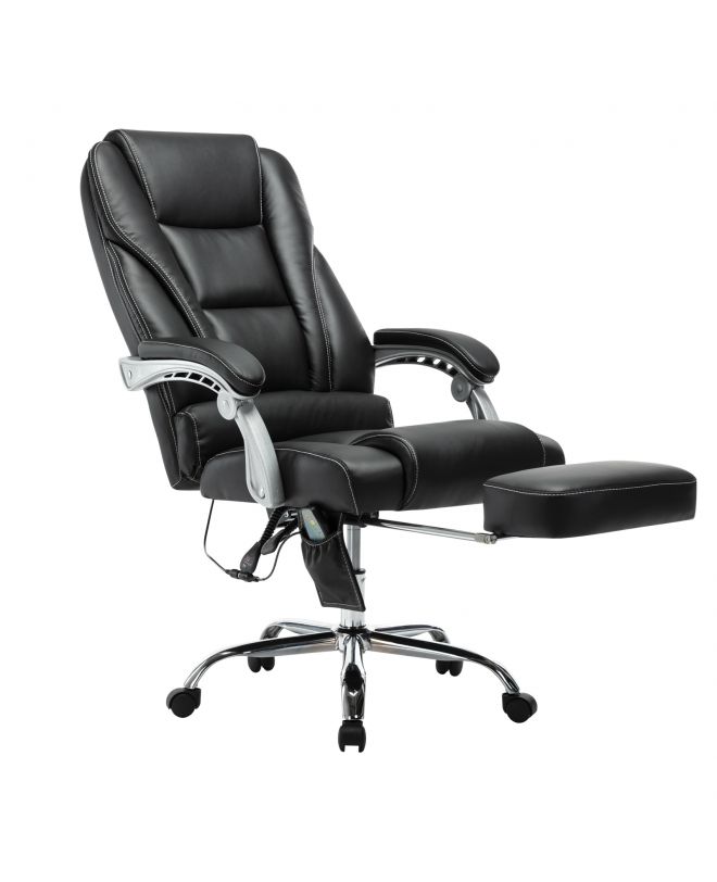 BF8550 Massage Relax Πολυθρόνα Γραφείου Διευθυντή, Βάση Χρώμιο με Υποπόδιο, Pu  Μαύρο  68x64-135x118/127cm