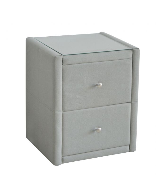 WILTON Κομοδίνο Ύφασμα Grey Stone με Προστατευτικό Γυαλί Επιφάνειας  46x41x57cm