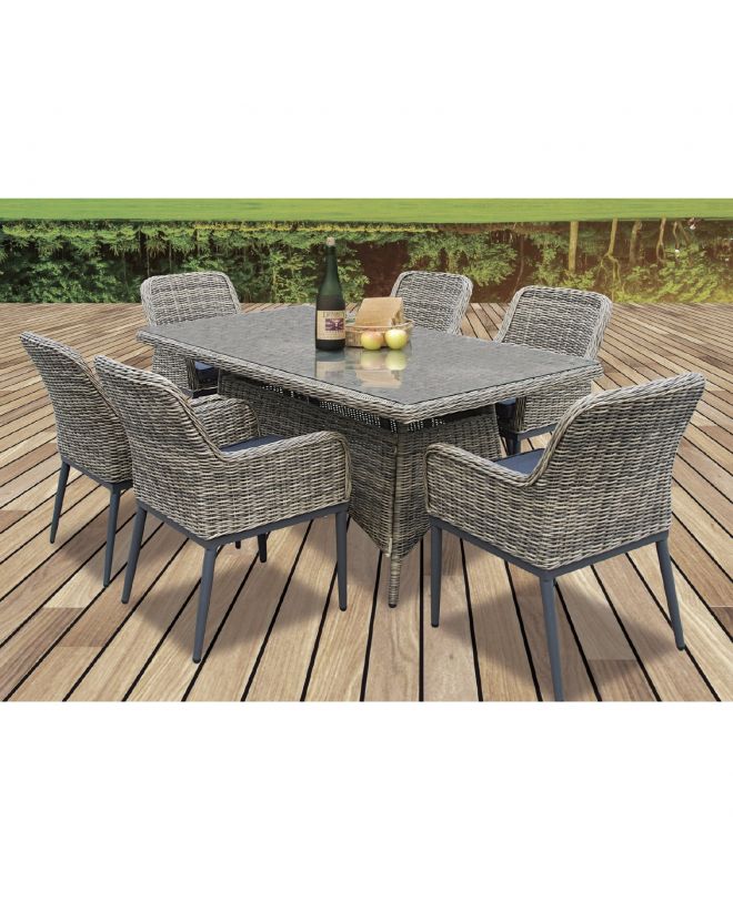 HAVANA Set Τραπεζαρία Κήπου ALU,Wicker Grey Brown-Ανθρακί: Τραπέζι 160x90 + 6 Πολυθρόνες  Table:160x90x75 Chair:64x65x85