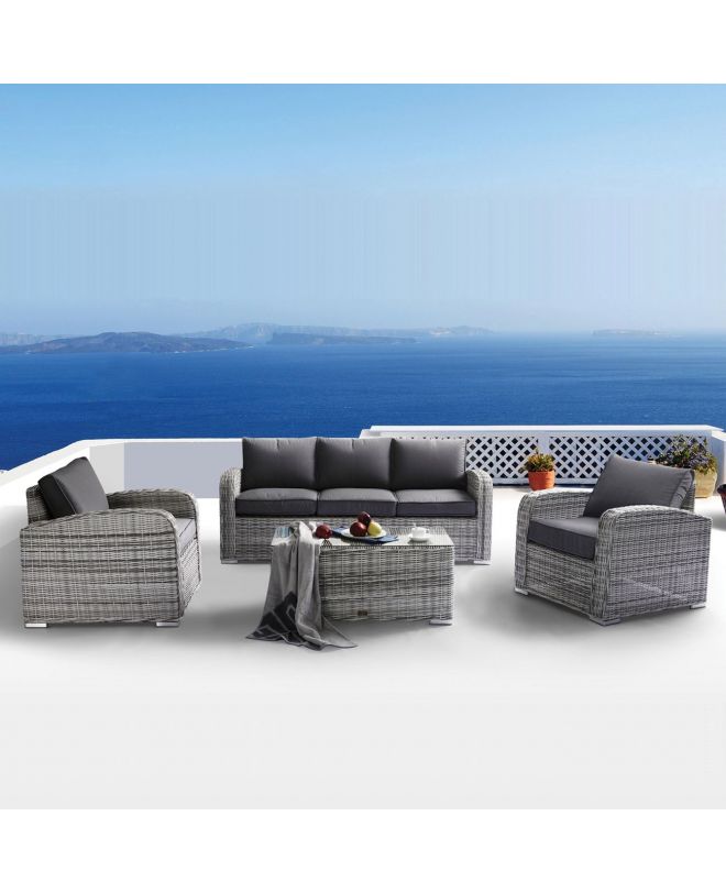 BELMAR Living Set Σαλόνι Κήπου ALU:3Θέσ+2 Πολυθρόνες+Τραπέζι Wicker GreyWhite, Μαξ.Γκρι Σκ.  100x50x45-192x85x73-80x85x73cm