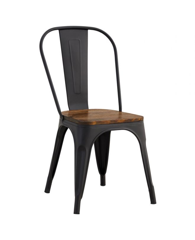RELIX Wood Καρέκλα Μέταλλο Βαφή Μαύρο Extra Matte, Κάθισμα Dark Oak, Στοιβαζόμενη  45x53x85cm