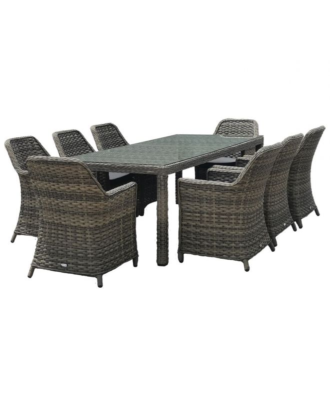 ESPERIA Set Τραπεζαρία Κήπου ALU,Wicker Grey Brown-Ανθρακί: Τραπέζι 230x100 + 8 Πολυθρόνες  Τραπ:230x100x78 Πολ:64x68x90cm