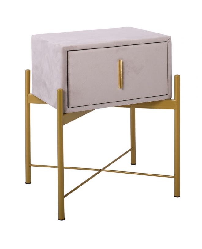 PASSION  Κομοδίνο με 1 Συρτάρι, Ύφασμα Velure Απόχρωση Cappuccino  51x40x65cm