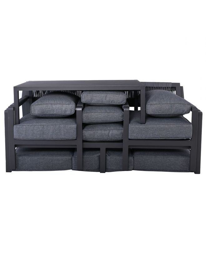 RIVIERA Set Σαλόνι Κήπου ALU: 3Θέσιος+2 Πολυθρόνες+Τραπέζι, Σκελετός & Μαξιλάρια Ανθρακί  120x62x36/184x80x82/68x80x82cm
