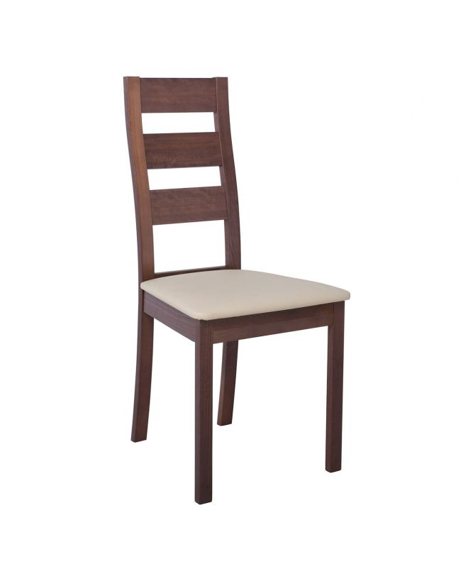 MILLER Καρέκλα Οξιά Καρυδί, PVC Εκρού  45x52x97cm