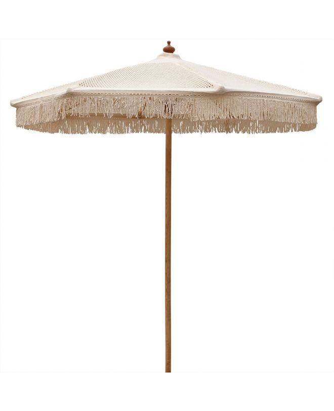 ΟΜΠΡΕΛΑ Ξύλινη Φ250cm, Πλεκτό Μακραμέ Μπεζ  Φ250cm (Pole Φ40mm)