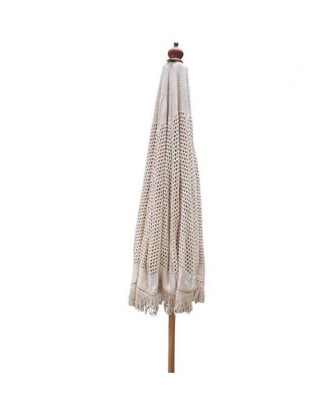 ΟΜΠΡΕΛΑ Ξύλινη Φ250cm, Πλεκτό Μακραμέ Μπεζ  Φ250cm (Pole Φ40mm)