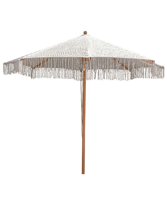 ΟΜΠΡΕΛΑ Ξύλινη - Οξιά 250x250cm, Πλεκτό Μακραμέ Μπεζ  250x250cm H2,8m (Pole Φ48mm)