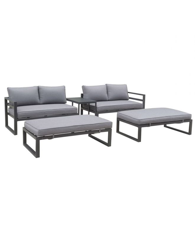 ORBEA Set Καθιστικό Κήπου ALU Ανθρακί, Καναπές 4Θ+2 Πάγκοι+ Τραπέζι, Μαξιλάρι Γκρι Σκούρο  250x68x60/120x65x30/68x42x52cm