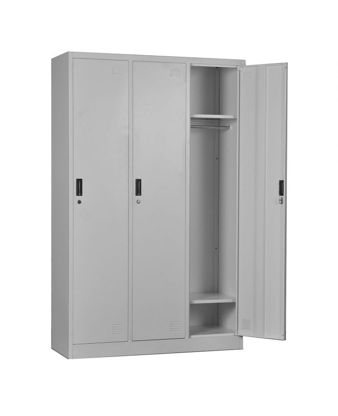 LOCKER 3 Θέσεων Ερμάριο - Ανά θέση: 3 Ράφια, Θέσεις για Κρεμάστρες, Μέταλλο Βαφή Γκρι  115x45x185cm