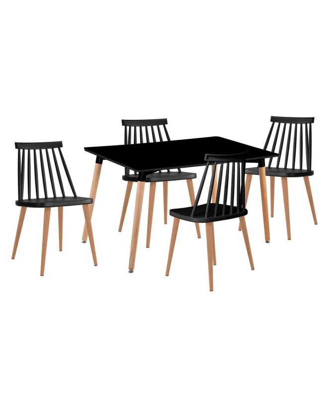 LAVIDA-ART Τραπεζαρία: Τραπέζι 120x80 Οξιά/MDF + 4 Καρέκλες Μέταλλο Βαφή Φυσικό PP Μαύρο  Table:120x80x73 Chair:43x48x77