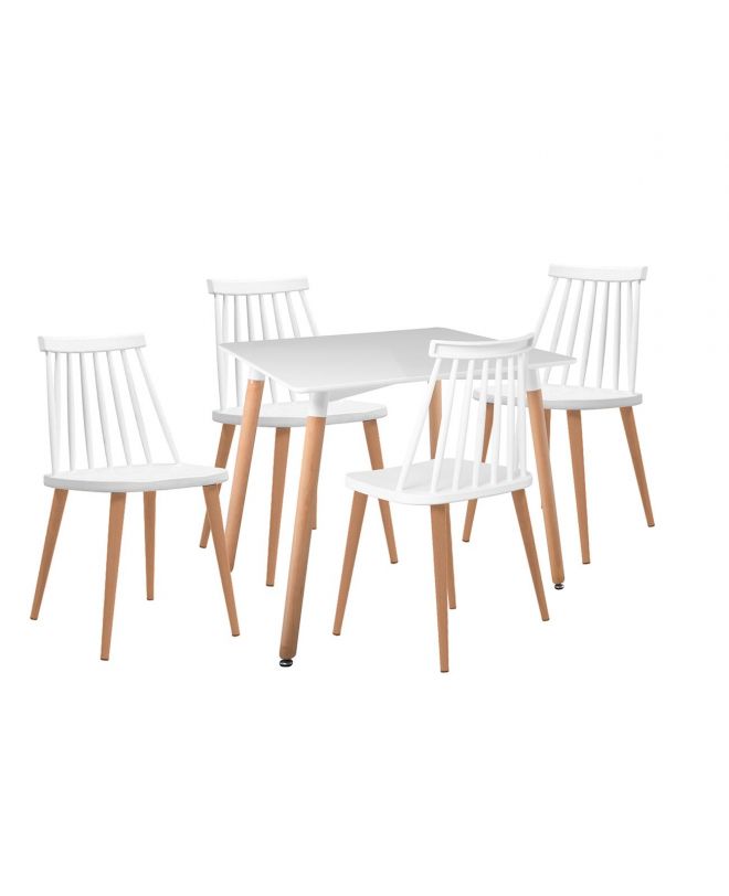 LAVIDA-ART Τραπεζαρία: Τραπέζι 80x80 Οξιά/MDF + 4 Καρέκλες Μέταλλο Βαφή Φυσικό PP Άσπρο  Table:80x80x73 Chair:43x48x77