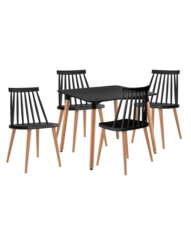 LAVIDA-ART Τραπεζαρία: Τραπέζι 80x80 Οξιά/MDF + 4 Καρέκλες Μέταλλο Βαφή Φυσικό PP Μαύρο  Table:80x80x73 Chair:43x48x77