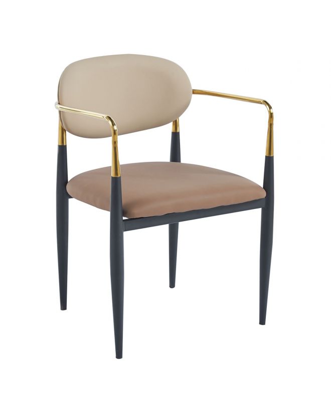 OLIVE Πολυθρόνα Μέταλλο Βαφή Μαύρο-Gold, Pu Μπεζ-Cappuccino  53x53x80cm