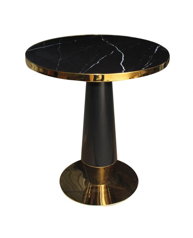 OLIVE Τραπέζι Βαφή Μαύρο-Gold, Επιφάνεια Sintered Stone Black Marble  Φ70x73cm