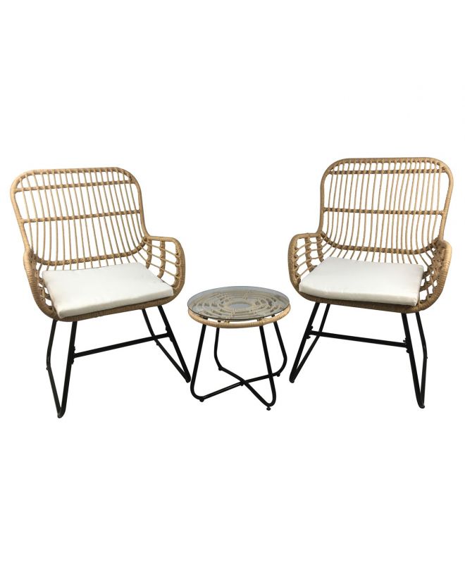 SALSA Yard Set Καθιστικό Κήπου (2+1) Μέταλλο Μαύρο, Wicker Φυσικό, Μαξιλάρια Εκρού  Table Φ45x42/Chair 64x69x100cm