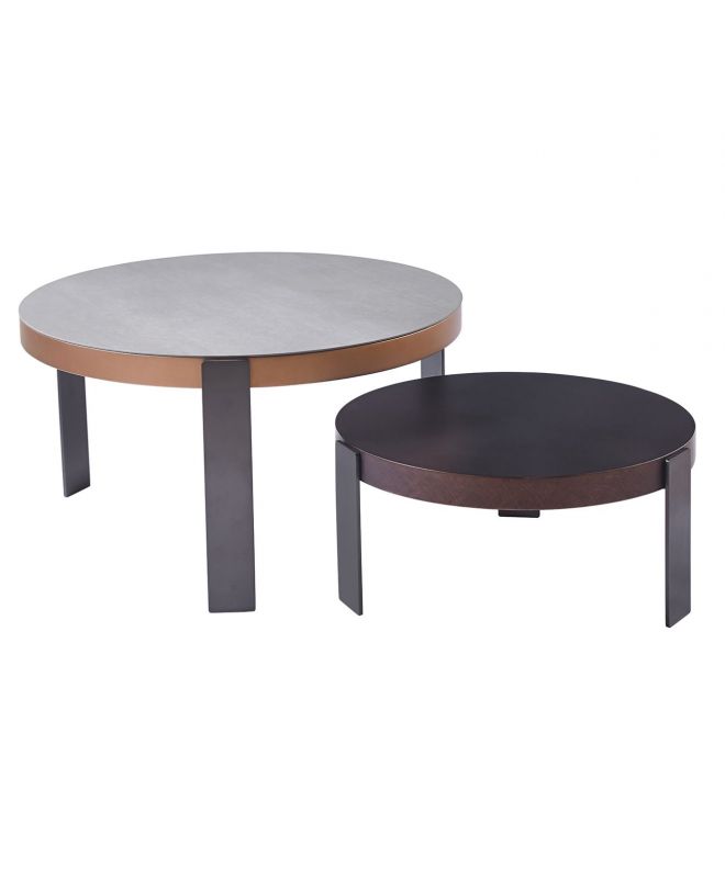 TRENDY Set-2 Τραπεζάκια Σαλονιού, Μέταλλο Ανθρακί, Sintered Stone Καρυδί-Cement  Φ60 H.28cm + Φ80 H.43cm