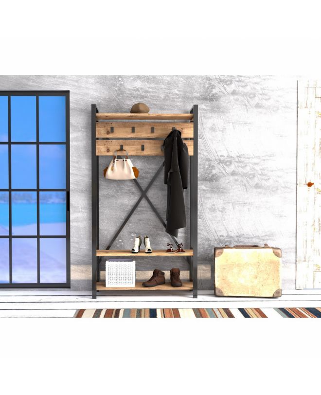 ΕΠΙΠΛΟ ΕΙΣΟΔΟΥ HM8943.01 NATURAL WOOD & ΜΑΥΡΟ  90x34x180 εκ.