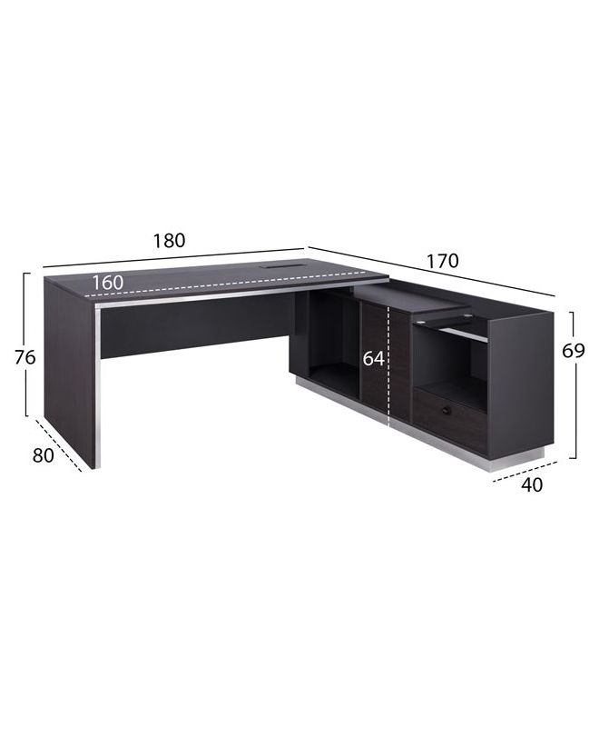ΓΡΑΦΕΙΟ ΕΠΑΓΓΕΛΜΑΤΙΚΟ ΔΕΞΙΑ ΓΩΝΙΑ ROSEWOOD HM2086R 180X170X76Υ εκ.