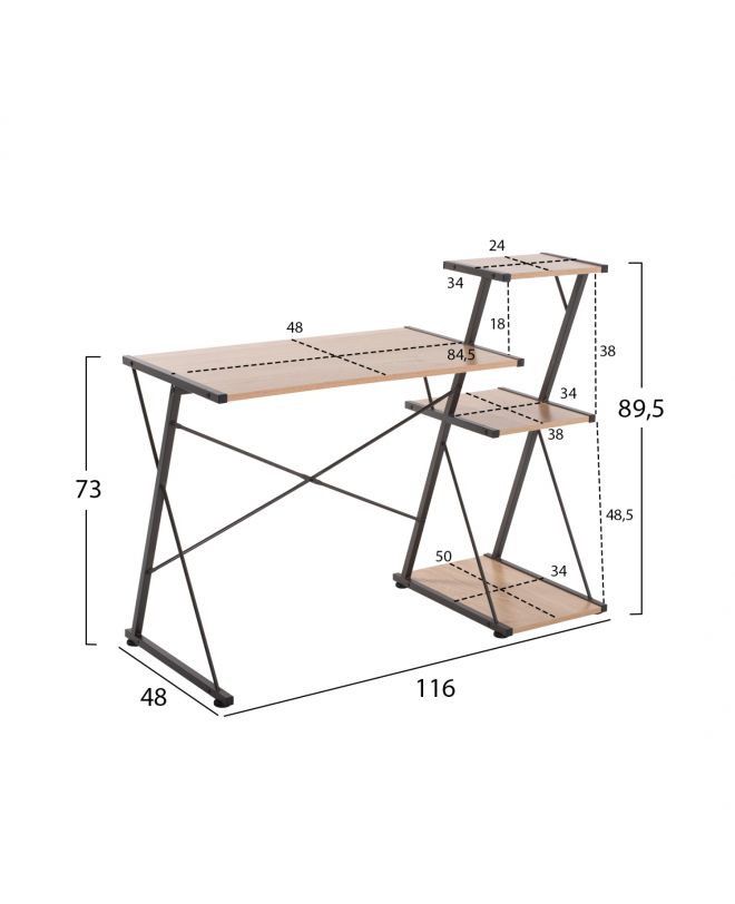 ΓΡΑΦΕΙΟ HM9317 ΜΕΤΑΛΛΙΚΟ ΜΑΥΡΟ ΜΕ MDF ΕΠΙΦΑΝΕΙΑ ΣΕ ΟΑΚ 116X48X89,5Υεκ.