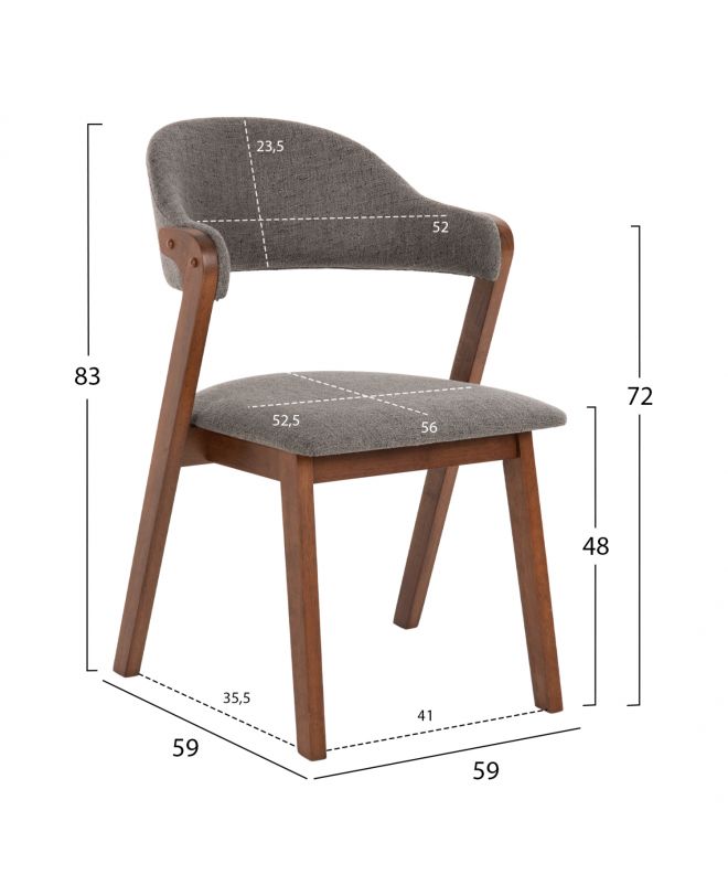 ΚΑΡΕΚΛΑ RIDER HM9734.01 RUBBERWOOD ΣΕ ΚΑΡΥΔΙ-ΥΦΑΣΜΑ ΓΚΡΙ 59x59x83Yεκ.