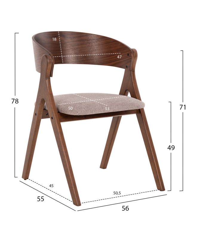 ΚΑΡΕΚΛΑ NEKKER HM9739.02 RUBBERWOOD ΣΕ ΚΑΡΥΔΙ-ΜΠΕΖ ΥΦΑΣΜΑ ΚΑΘΙΣΜΑ 56x55x78Yεκ.