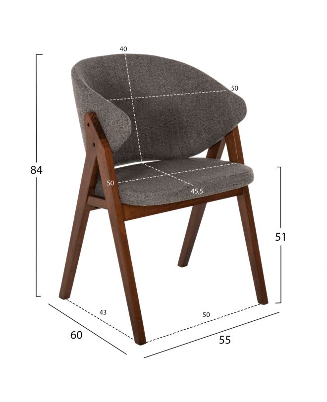ΚΑΡΕΚΛΑ HANA HM9746.02 RUBBERWOOD ΣΕ ΚΑΡΥΔΙ ΧΡΩΜΑ-ΓΚΡΙ ΥΦΑΣΜΑ 55x60x84Yεκ.